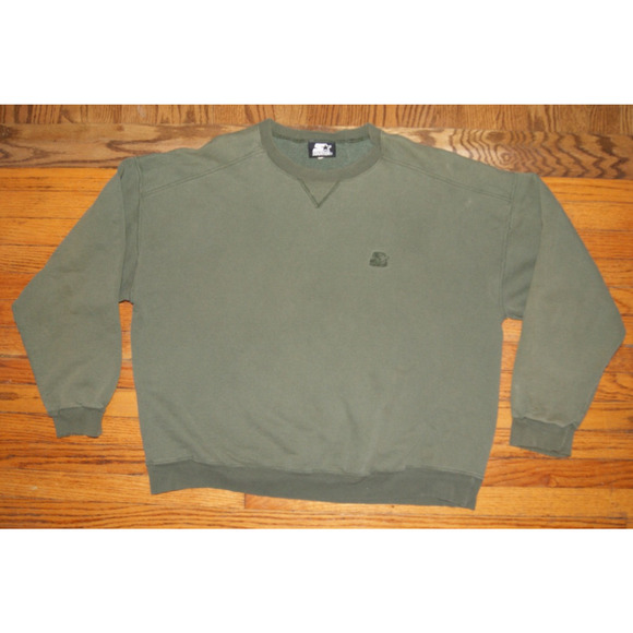 Vintage 90s Starter Faded Dark Green XL Crewneck Sweatshirt Embroider Logo - Picture 2 of 11